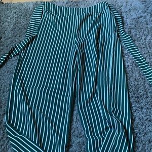 Green/white striped flow pants